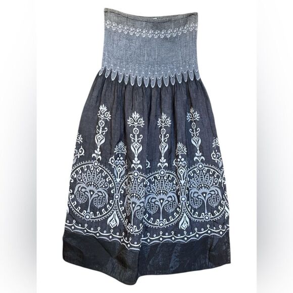 OneSize P sheerConvertible Tube Dress Midi Skirt Black Gray Floral Draped Ruched - Picture 1 of 4